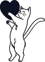 The cat jumped up and grabbed the left heart icon vector