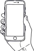 Sketch of a hand holding a smartphone with a startup app screen vector