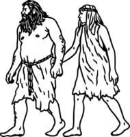 Couple neanderthal outline vector