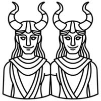 Two valkyries with horns on their heads vector