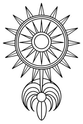 A sun and star design in black and white