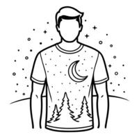 A man wearing a t - shirt with a moon and trees vector