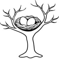 A tree with two eggs in it coloring page vector