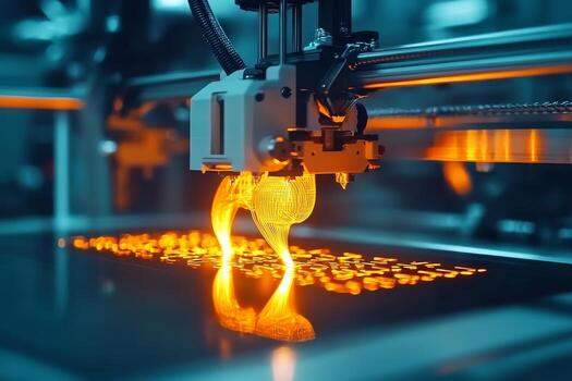 3D printer creating a vibrant orange object. photo