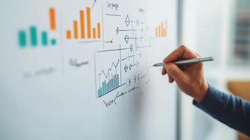 Hand drawing data analysis on a whiteboard with graphs. photo