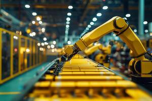 Robot arm working in a modern automated factory setting. photo