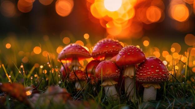 Red Mushrooms in the Golden Hour photo