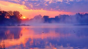 Misty Sunrise Over Still Waters photo