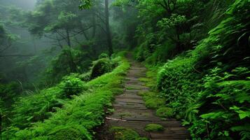 A Misty Path Through Lush Greenery photo