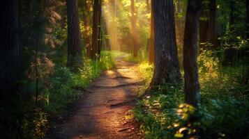 Sunbeams in the Forest Path photo
