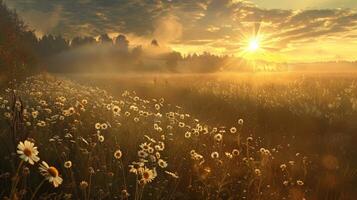 Golden Sunrise Over Foggy Meadow photo
