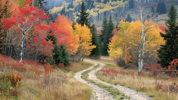 Serene Autumnal Pathway Through a Colorful Forest photo