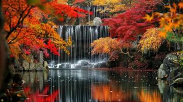 Autumnal Waterfall in a Japanese Garden photo