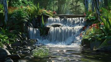 Tranquil Waterfall in a Lush Forest photo
