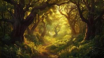 Sunlight Dappling Through a Tranquil Forest photo