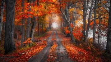 Autumnal Path Through a Foggy Forest photo