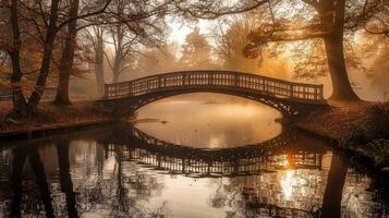 Misty Bridge in an Autumnal Park photo