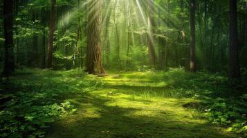 Sunlight Filtering Through a Lush Forest photo
