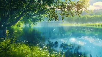 Tranquil Lake Amidst Lush Greenery photo