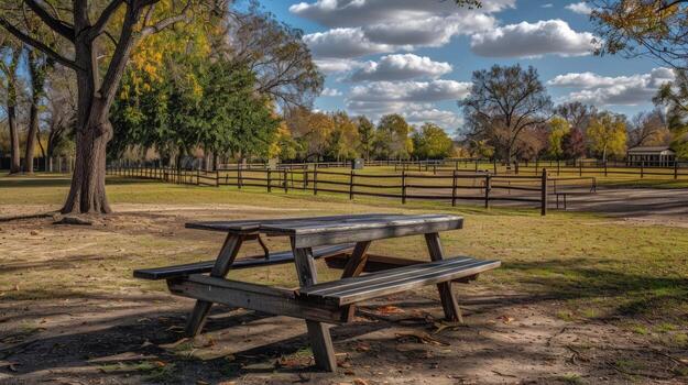 Picnic Table in a Tranquil Park Setting photo