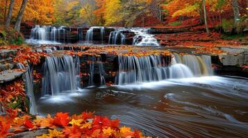 Autumn Waterfall in a Forest photo
