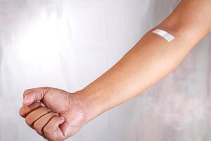 showing injection marks, concept of blood donor photo