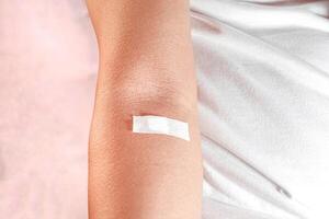 showing injection marks, concept of blood donor photo