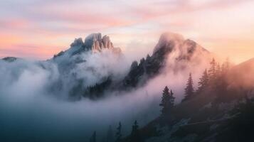 Mountain Peaks Covered in Fog photo