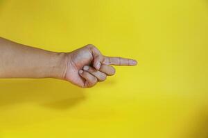 hand pointing on virtual object with index finger, making gesture photo