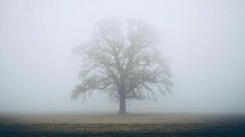 Foggy Field with a Lonely Tree photo