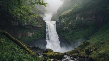 Misty Waterfall in a Forest photo