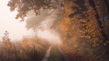Autumn Forest Path with Fog photo