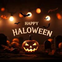 Dark and spooky Halloween background with Happy Halloween text photo
