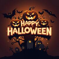 Creepy Halloween background with Happy Halloween written across. photo