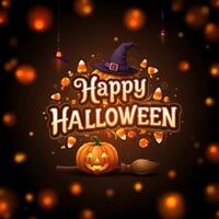 Spooky Halloween background featuring Happy Halloween text. photo