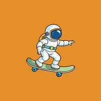 An astronaut riding a skateboard on an orange background vector