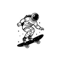 An astronaut riding a skateboard in black and white vector