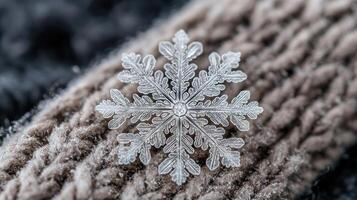 Intricate snowflake on soft fur. . photo