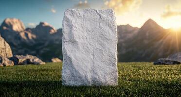 Majestic mountain landscape with large stone monolith. . photo