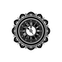 A black and white clock with ornate design vector