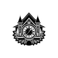 A black and white logo of a clock tower vector
