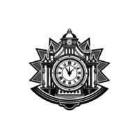 A black and white logo for a clock vector