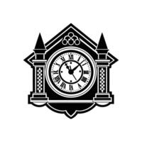 A black and white clock with a tower in the middle vector