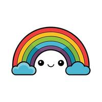 A rainbow with a smiley face and clouds vector