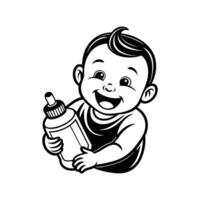 A baby holding a bottle and smiling vector