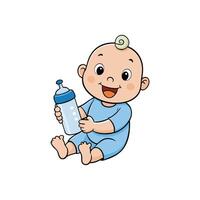 Baby boy holding bottle of milk vector
