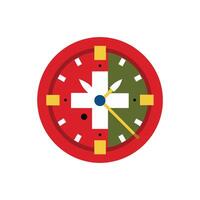 A red, green and yellow clock with a cross on it vector
