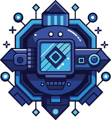 A blue and black robot with a camera on top
