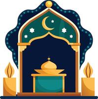 An islamic mosque with a crescent and candle vector