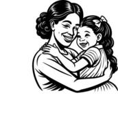 A black and white drawing of a mother and daughter vector